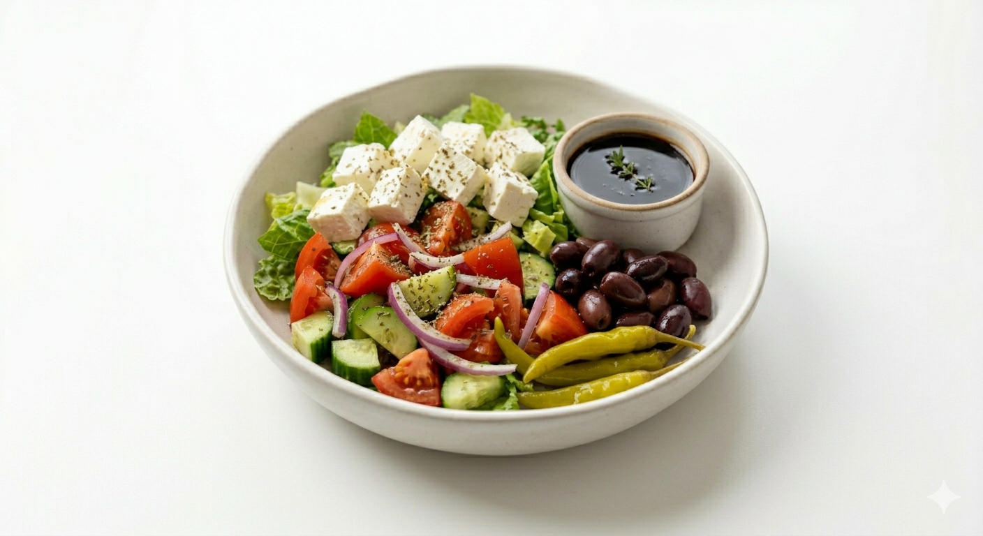 Griechischer Salat - Gemischter Salat mit Schafskäse
und Peperoni