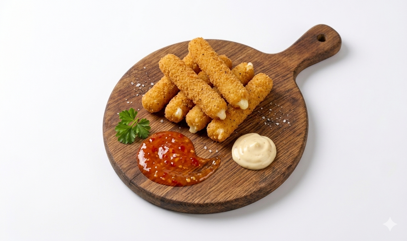 8 Mozzarella Sticks - paniert, mit Chilisauce